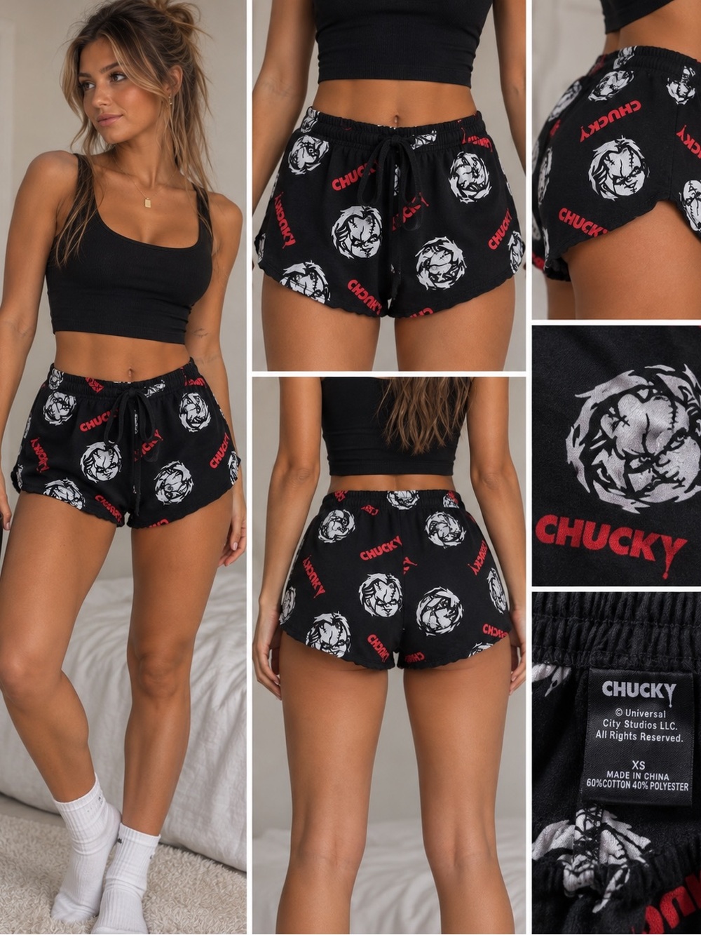 Chucky Print Black Athletic Lounge Shorts